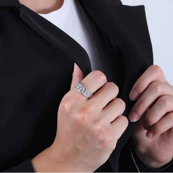 1 CT MEN's Moissanite Engagement Ring S925 Silver Platinum Plated Diamond Ring Carousel 4