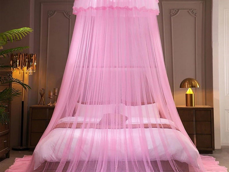 1Pc Pink Bed Canopy Dome Mosquito Net Hanging Bed Curtain Universal Size Carousel 2