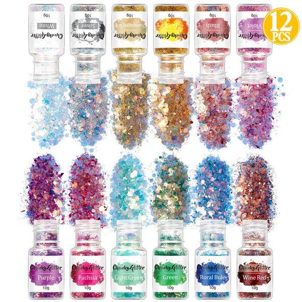 12 Bottles Chunky Glitter Sequins Powder Nail Art Epoxy Resin Pigment I1468MZ1 Carousel 10