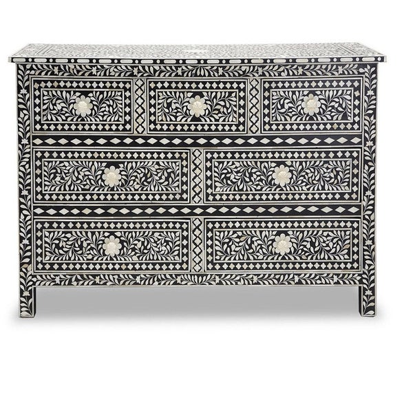 Bone Inlay Chest with 7 Drawers in Black Carousel 1