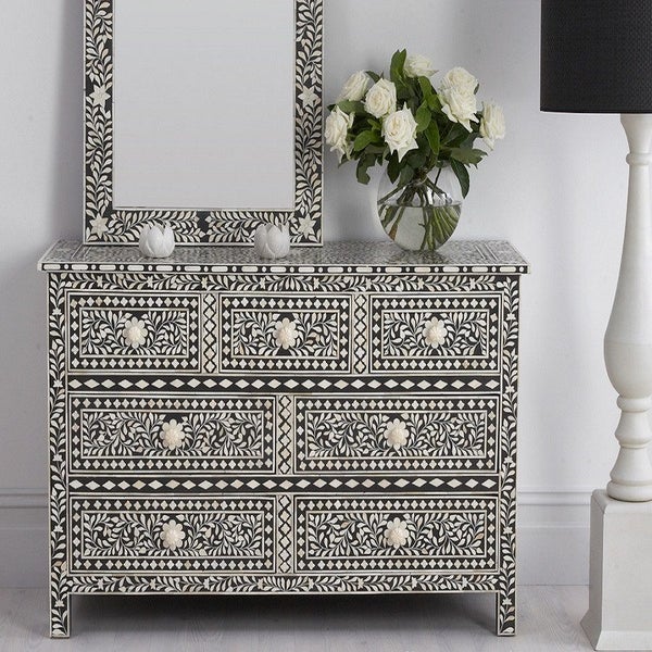 Bone Inlay Chest with 7 Drawers in Black Carousel 4
