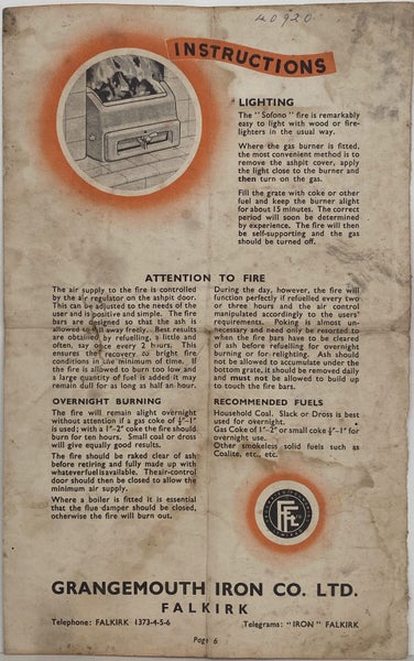 OLD INSTRUCTION MANUAL: for Sofono Fire / Grangemouth Iron Co circa 1950s Carousel 1