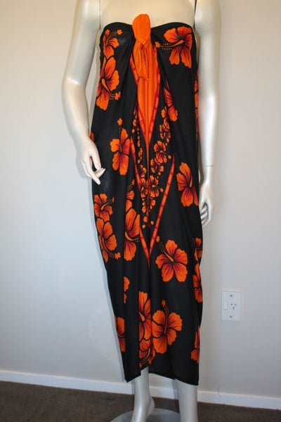 Sarong dress - Orange Floral - One Size - Fits between 12-20 Carousel 1