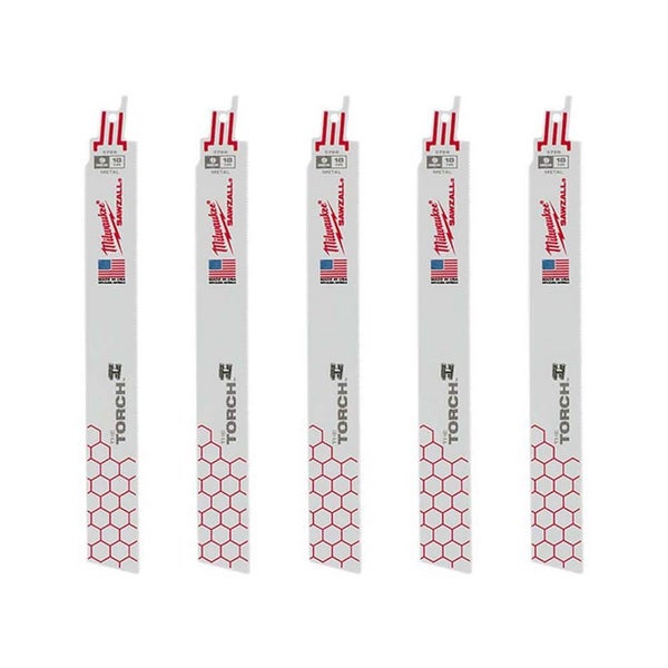 Milwaukee 48005788 5PCS TORCH Bi-Metal 230mm 18TPI Metal Sawzall Saw Blade Set Carousel 1