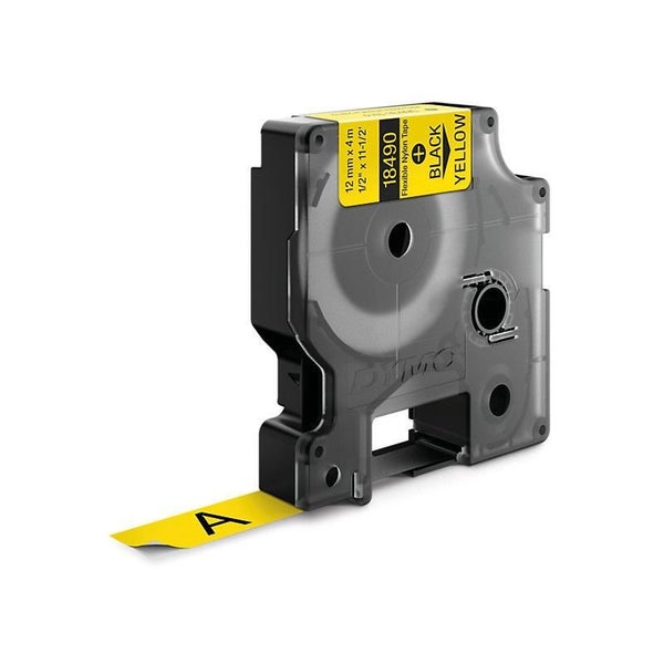 DYMO Genuine Rhino Industrial Labels-Flexible Nylon 12mm Black on Yellow. Indust Carousel 2