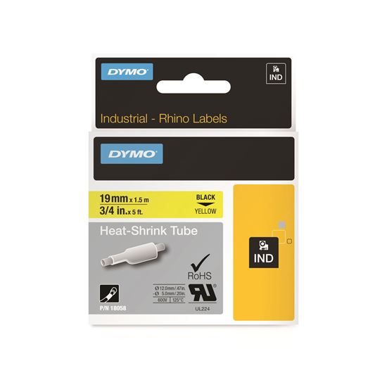 DYMO Genuine Rhino Industrial Labels-Heat Shrink Tube 19mm Black on Yellow.Made Carousel 1