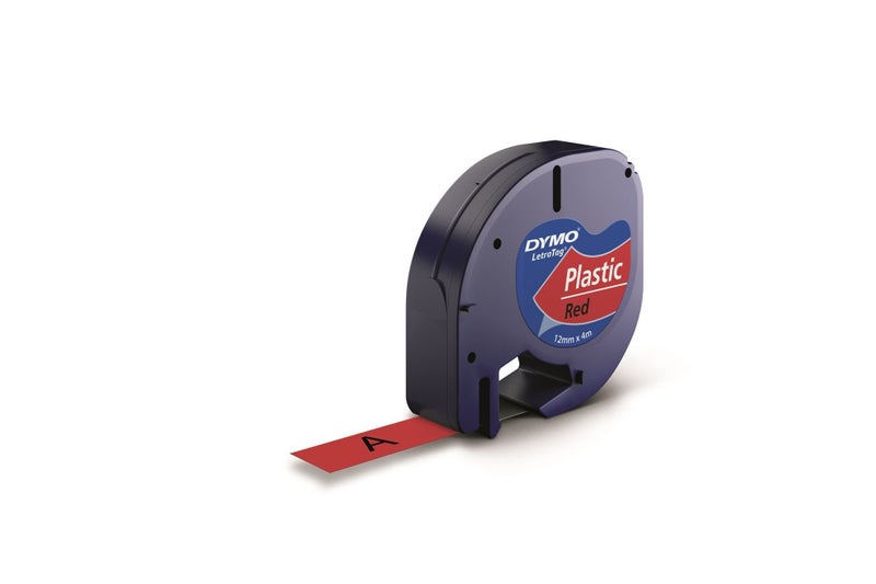 DYMO Genuine LetraTag Labeller Plastic Tape. 12mm Black on Red. For LetraTag LT- Carousel 3