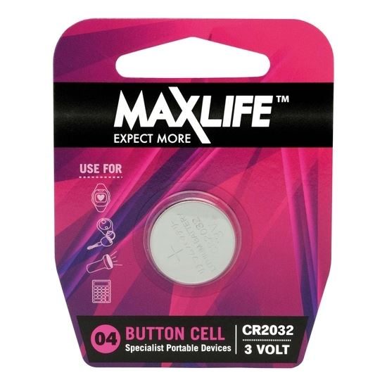 MAXLIFE CR2032 Lithium Button Cell Battery. 1Pk. (Available in Box of 20) Carousel 1
