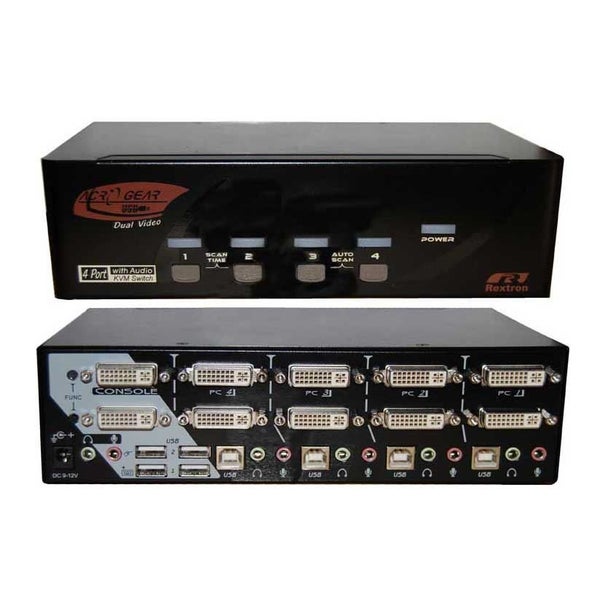 REXTRON 4 Port Dual-View DVI/USB KVM Switch with Audio. Colour Black. Carousel 1