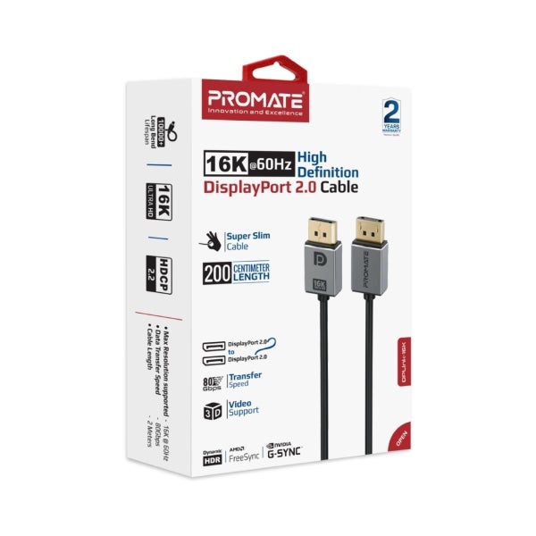 PROMATE 2m DisplayPort Cable. Supports HD up to 16K@60Hz. Supports 80Gbps Data T Carousel 6