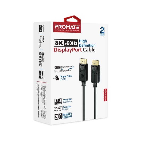 PROMATE 2m 1.4 DisplayPort Cable. Supports HD up to 8K@60Hz. Supports 32.4Gbps D Carousel 6