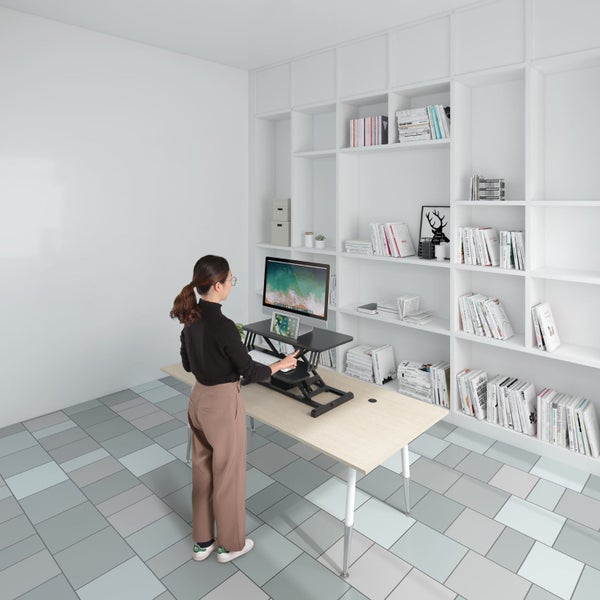 BRATECK Electric Scissor Lift Desktop Sit-Stand Workstation with Keyboard Tray D Carousel 7