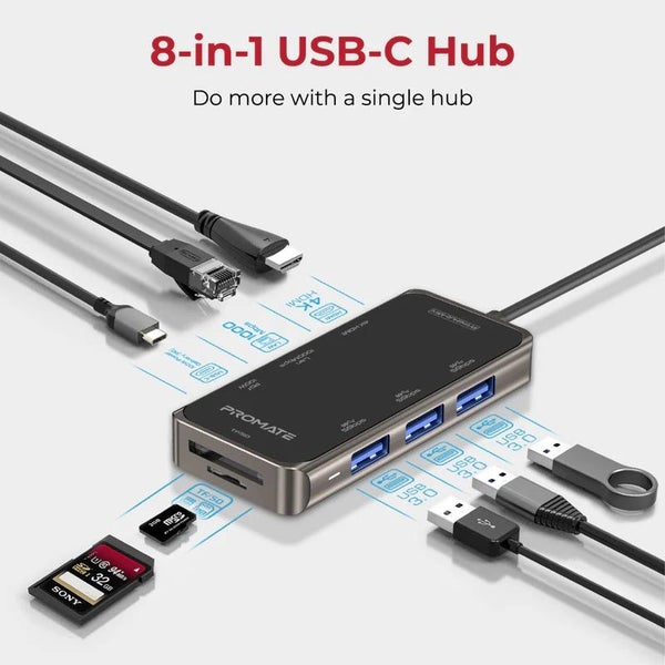 PROMATE 8-in-1 USB Multi-Port Hub with USB-C Connector Carousel 2