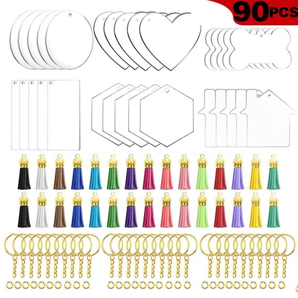 6 Style Acrylic Blank Keychain Pendant Tassels Discs DIY Set I1424MZ0 Carousel 1