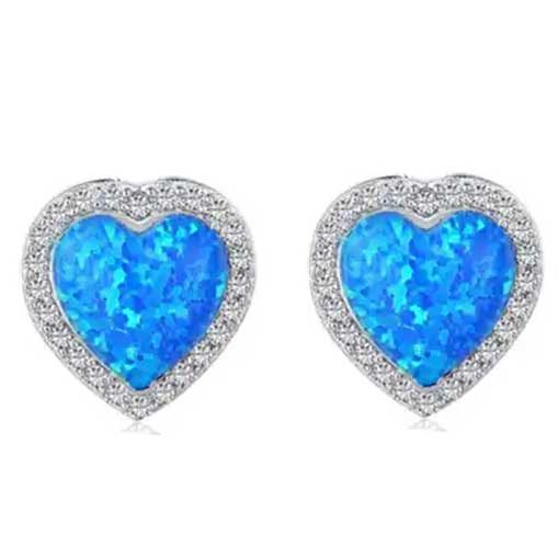 925 Sterling Silver Heart shaped Opal Earrings "Camilla" (Blue) Carousel 1
