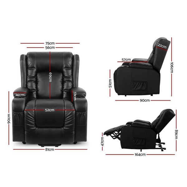 Artiss Electric Recliner Chair Lift Heated Massage Chairs Lounge Sofa Pu Leather Carousel 2