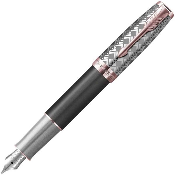 Parker Sonnet Fountain Pen Medium Grey Lacquer w / Rose Gold Carousel 1