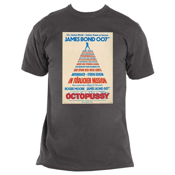 James Bond 007 T Shirt Octopussy German Poster new Official Mens Charcoal Grey Carousel 4