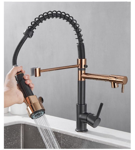 Spring Pull Down Kitchen Sink Faucet Hot and Cold Water Mixer Crane Dual Spout Carousel 1