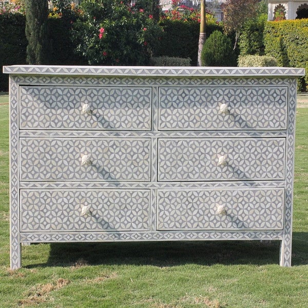 Bone Inlay Chest with 6 Drawers in Eye Design/Dove Grey Carousel 1