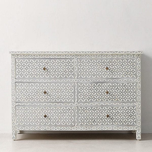 Bone Inlay Chest with 6 Drawers in Eye Design/Dove Grey Carousel 2