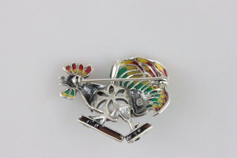 925 Silver Ruby Marcasite Pearl Enamel Hen Pendant/Brooch Carousel 2