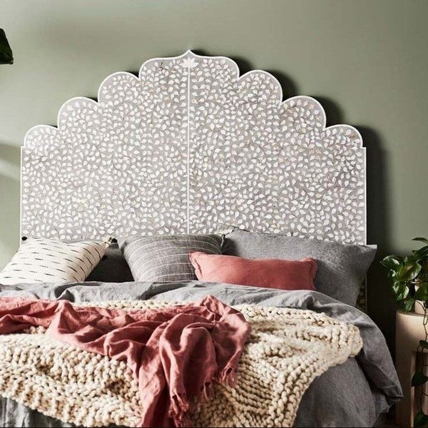 Bone Inlay Moghul Bedhead in Queen/Grey Carousel 1
