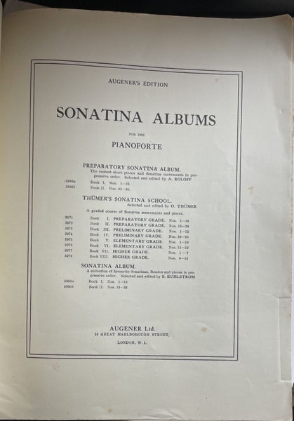 Augener's Edition No 5889A Preparatory Sonatina Album Book I Nos 1-32 A Roloff Carousel 2