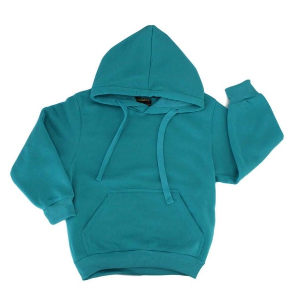 Kids Hoodie Jumper Pullover Basic School Uniform Casual Sweatshirt - Teal Carousel 1
