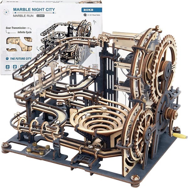 3D Assembly Wooden Puzzle Brain Teaser Game Mechanical Gears Set Model Kit Marbl Carousel 1