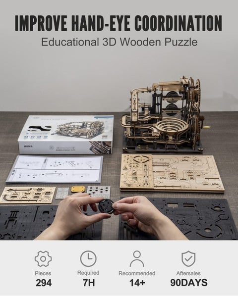 3D Assembly Wooden Puzzle Brain Teaser Game Mechanical Gears Set Model Kit Marbl Carousel 6