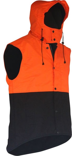Caution Hooded Oilskin D/O Sleeveless Vest - Orange or Yellow - Sizes S to 7XL Carousel 2