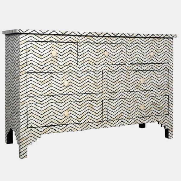 Bone Inlay 7 Drawer Chest in Chevron Black Carousel 2