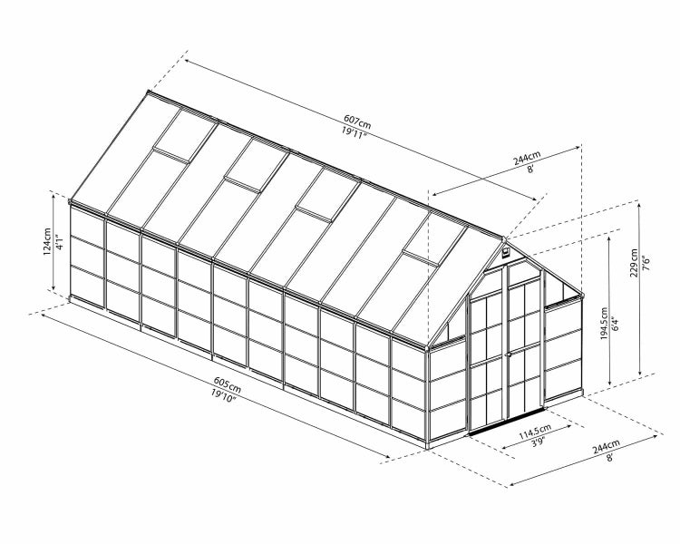 Greenhouse 8ft x 20ft Balance - Silver.62971967879298111