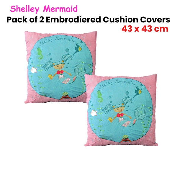 Pack of 2 Shelley Mermaid Embroidered Cushion Covers 43 x 43 cm Carousel 2
