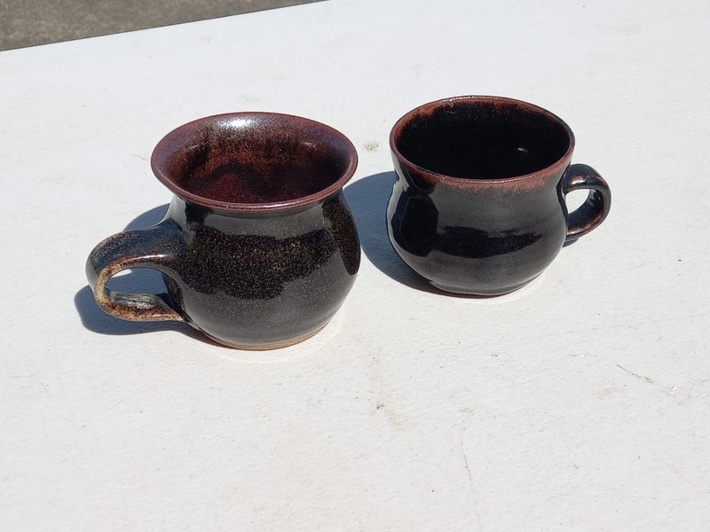 pair of retro handmade pottery coffee cups Carousel 1