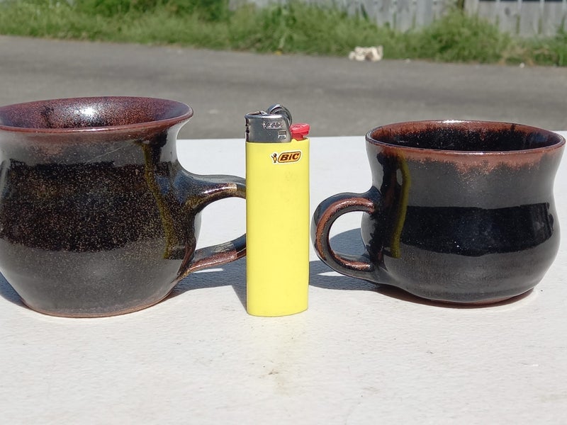 pair of retro handmade pottery coffee cups Carousel 2