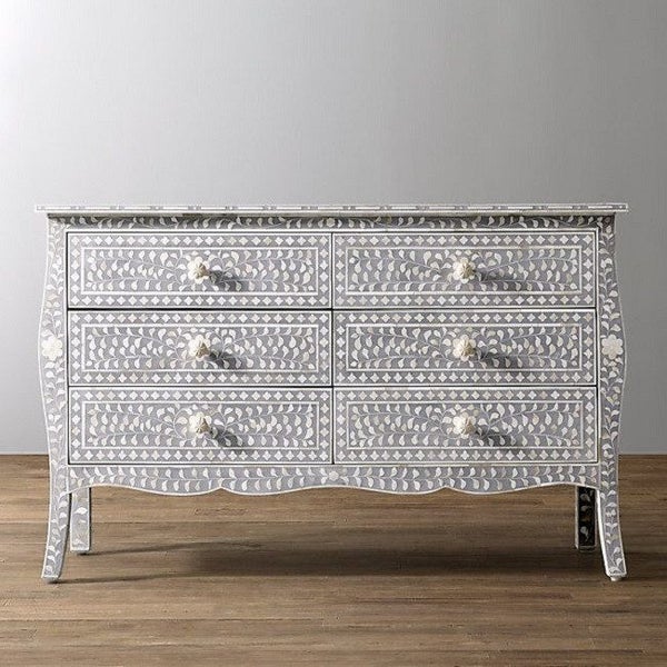 Bone Inlay Provincial 6 Drawer Dresser in Grey Carousel 1