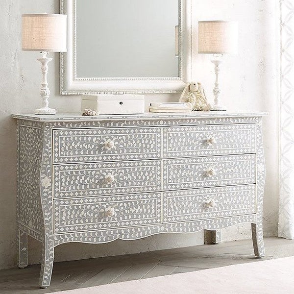 Bone Inlay Provincial 6 Drawer Dresser in Grey Carousel 4