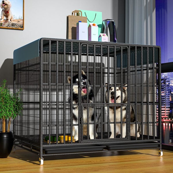 Black 125CM Metal Pet Cage 2 Doors with Wheels Carousel 1