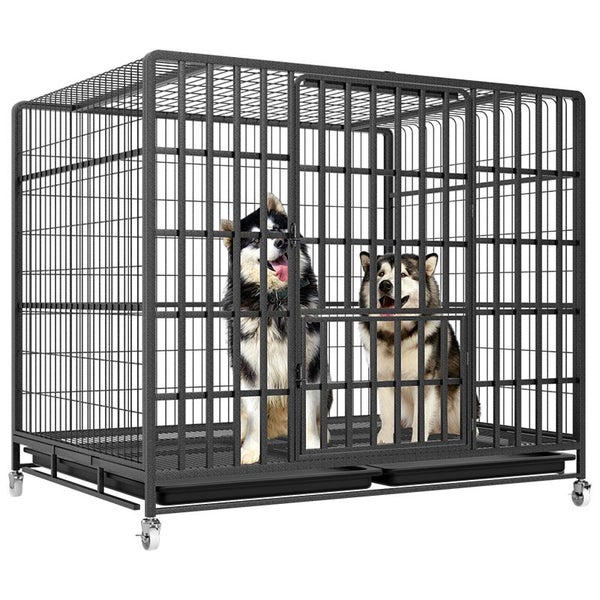 Black 125CM Metal Pet Cage 2 Doors with Wheels Carousel 3