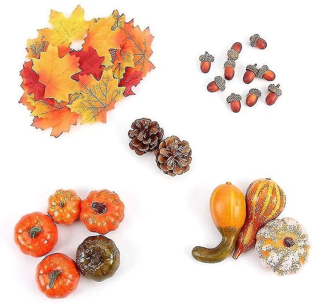 Artificial Pumpkins Wreath Autumn Fall Harvest Set With Maple Leaves Acorns Carousel 2