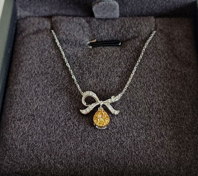 (Certified Authentic Yellow Diamond) 18K White Gold Pendant Necklace Carousel 1