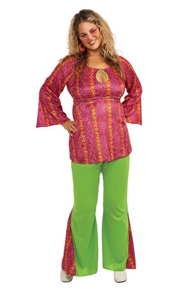 60s 70s HIPPIE WOMENS ADULT PLUS SIZE GROOVY HIPPY FANCY DRESS HALLOWEEN COSTUME Carousel 1