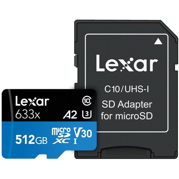 Lexar 512GB Micro SD Card SDHC UHS-I High Performance 633x 100MB/s U1 4K Carousel 2