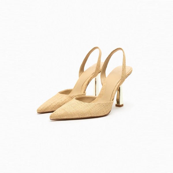 Women High-heel Pumps ZAZA Summer Beige Pointed Toe Slingback Woman Carousel 1
