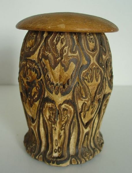 Vintage Kiwiana Tree Fern Ponga or Punga Jar With Lid Carousel 1