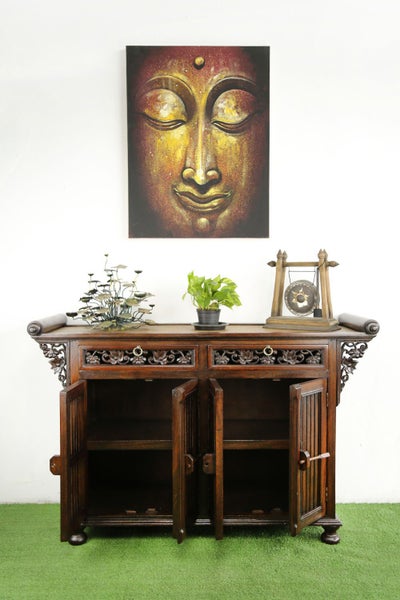 130 x 84 cm Rattan Hallway Unit With Hand Carving Carousel 2