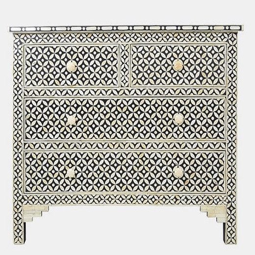 Bone Inlay Celtic Pattern 4 Drawer Chest in Black Carousel 1
