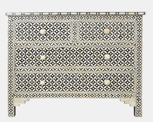 Bone Inlay Celtic Pattern 4 Drawer Chest in Black Carousel 2